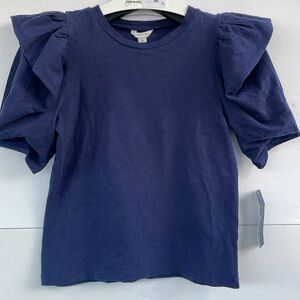 Habitual Kids Navy Blue Envelope Puff Sleeve Festive Holiday Cotton Top Size 12